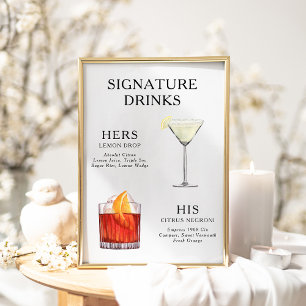 Póster Poster del menú de bebidas Bodas con firma