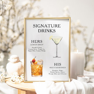 Póster Poster del menú de bebidas Bodas con firma
