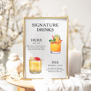 Póster Poster del menú de bebidas Bodas con firma