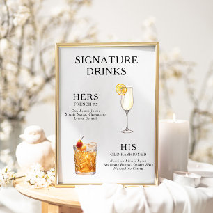Póster Poster del menú de bebidas Bodas con firma