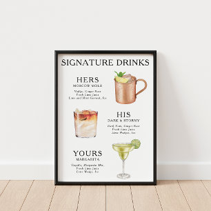 Póster Poster del menú de bebidas Bodas con firma