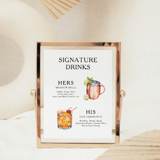 Póster Poster del menú de bebidas Bodas con firma
