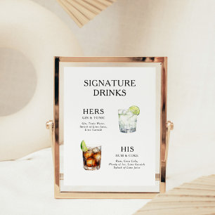 Póster Poster del menú de bebidas Bodas con firma