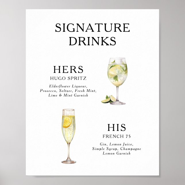 Póster Poster del menú de bebidas Bodas con firma (Frente)