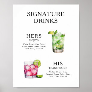 Póster Poster del menú de bebidas Bodas con firma