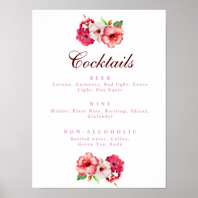 Póster Poster del menú de bebidas florales tropicales (Frente)