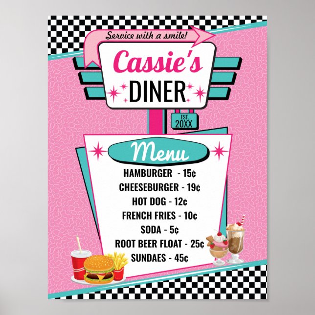 Póster poster del menú Diner Vintage de 1950 (Frente)