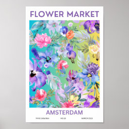 Póster Poster del mercado de flores coloridas de Amsterda
