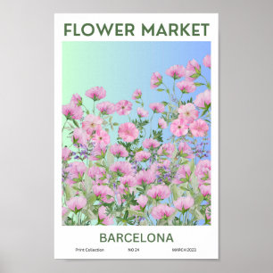 Póster Poster del mercado de flores coloridas de Barcelon