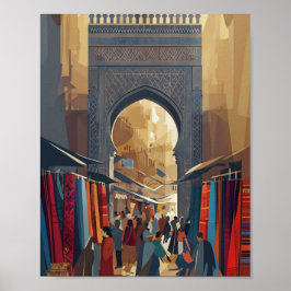 Póster Poster del mercado de Marrakech - Marruecos Minima