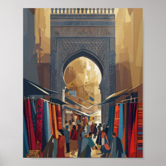 Póster Poster del mercado de Marrakech - Marruecos Minima