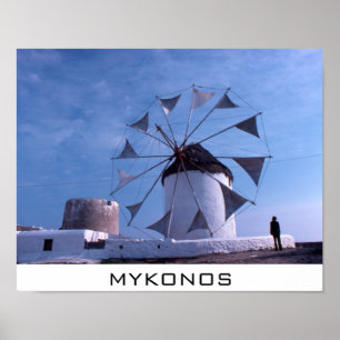 Póster Poster del molino de viento de Mykonos pequeño
