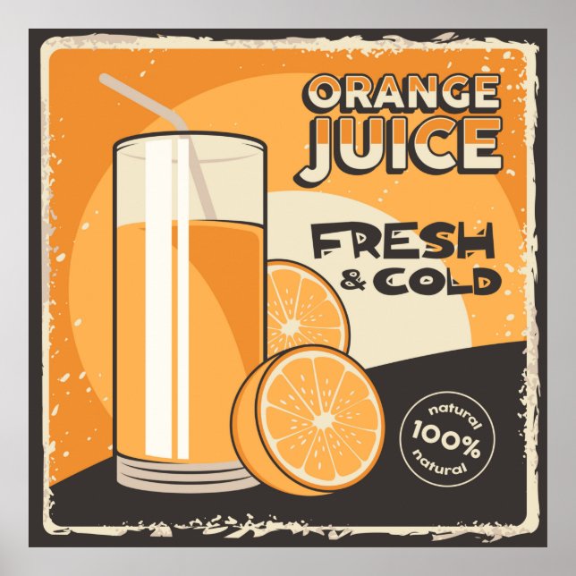 Póster poster del negocio del jugo de naranja retro vinta (Frente)