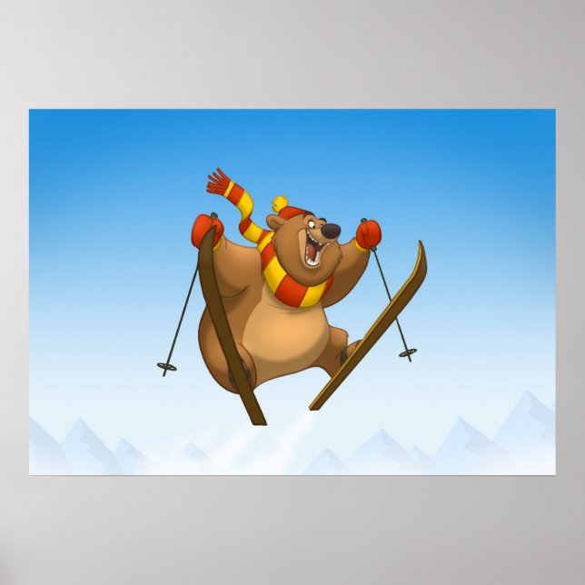Póster Poster del oso de esquí (Frente)