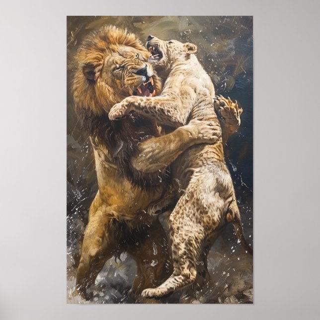 Póster Poster del oso de lucha libre de leones salvajes (Frente)
