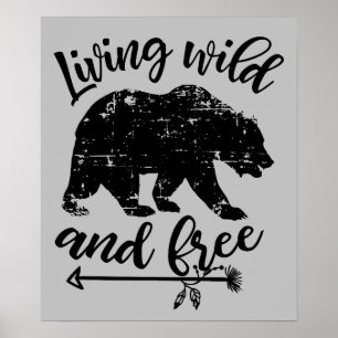 Póster Poster del oso del país libre y salvaje