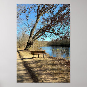 Póster Poster del paisaje acuático de Bench Park de otoño