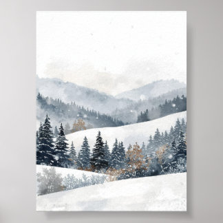 Póster Poster del paisaje de nieve de los bosques de invi