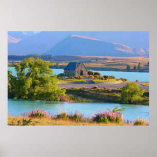 Póster poster del paisaje de Nueva Zelanda del tekapo del