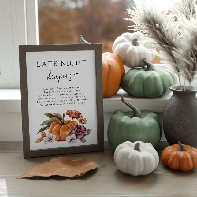 Póster Poster del pañal nocturno otoño (Boho Late Night Diapers Game Sign Baby Shower Fall Pumpkins)