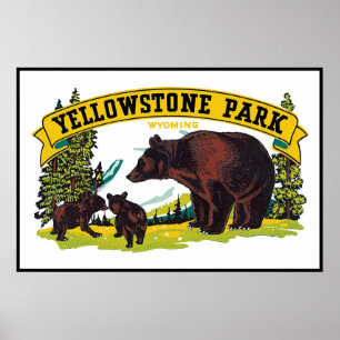 Póster Poster del parque de Yellowstone del vintage