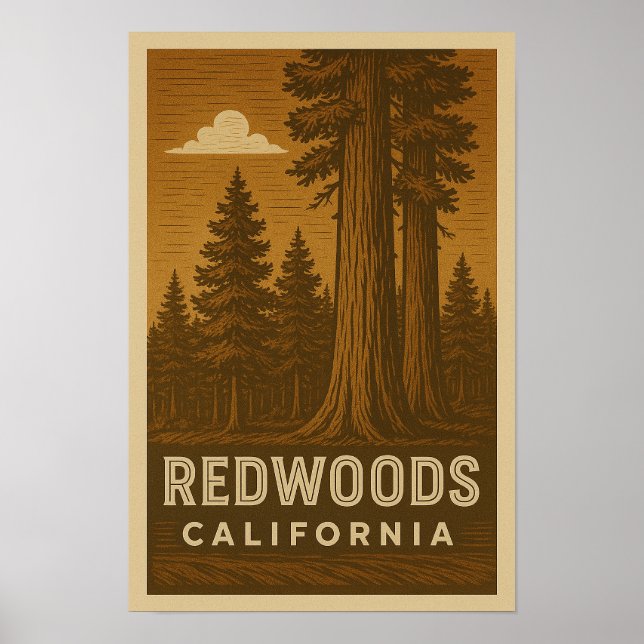 Póster Poster del Parque Nacional Redwoods (Frente)