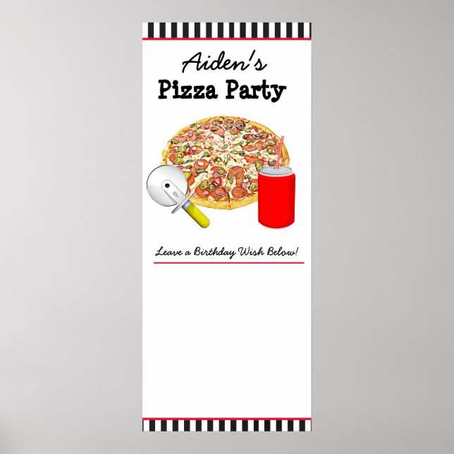 Póster Poster del Partido de Cumpleaños de Pizza, ¡Rótulo (Frente)