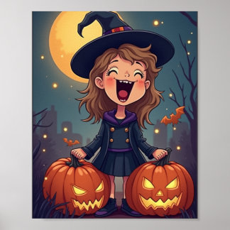 Póster Poster del partido de Cute chica halloween