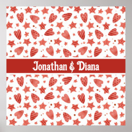 Póster Poster del patrón de corazones y estrellas de San 