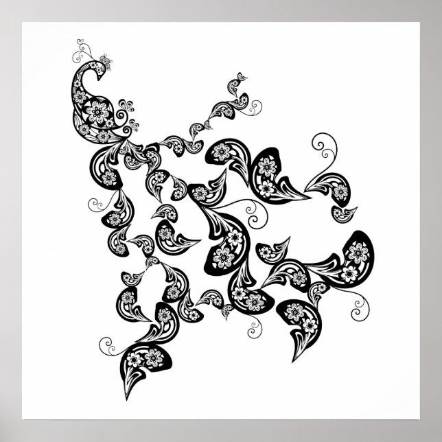 Póster Poster del patrón de pavo real floral (Frente)