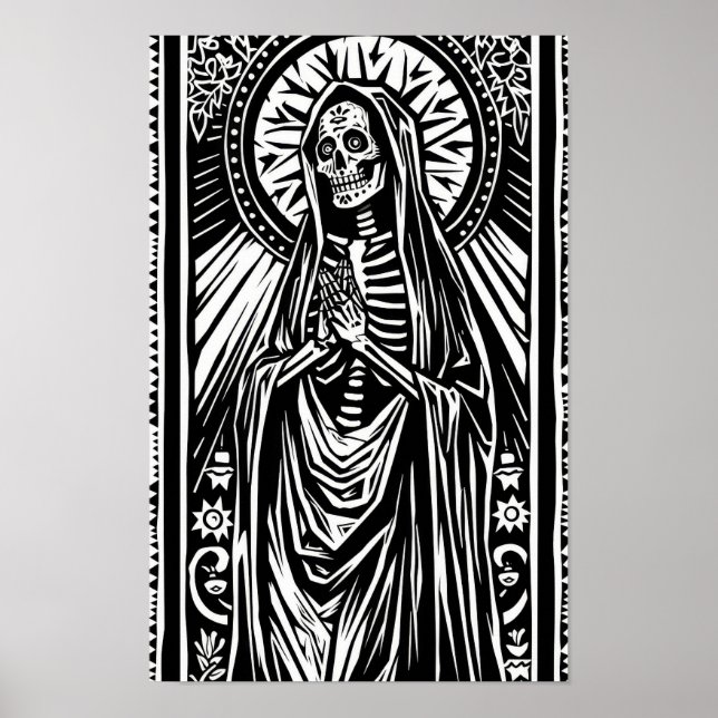 Póster Poster del patrón de Santa Muerte Linocut (Frente)