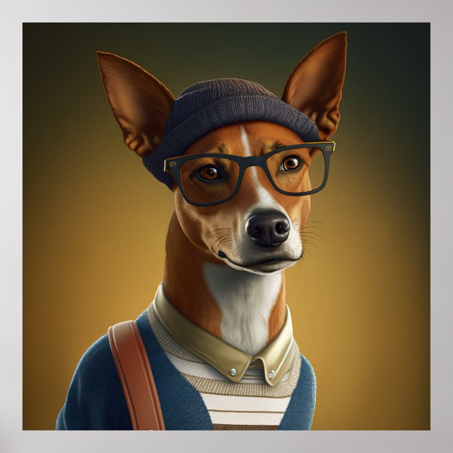 Póster Poster del perro de Hipster de Basenji (Frente)