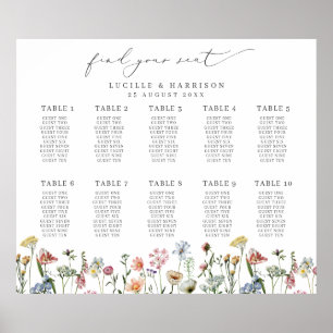 Póster Poster del plan de asiento del Boda de Flores Silv