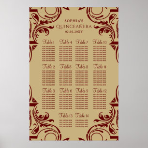 Póster Poster del plan de asientos de Oro Rojo Rústico