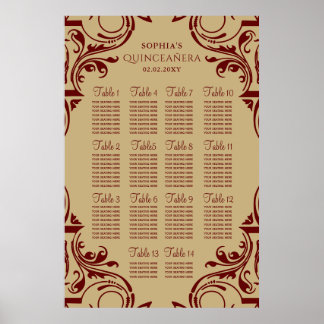 Póster Poster del plan de asientos de Oro Rojo Rústico