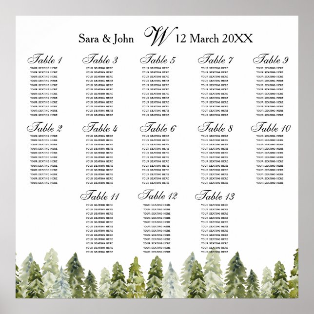 Póster Poster del Plan de Asientos de Pino Rústico de Cam (Frente)