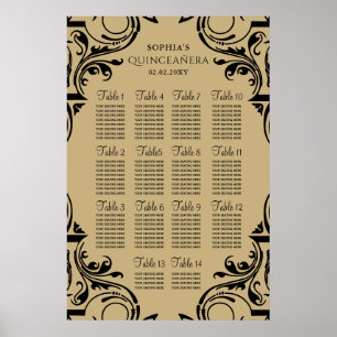 Póster Poster del plan de asientos Rustic Black Gold