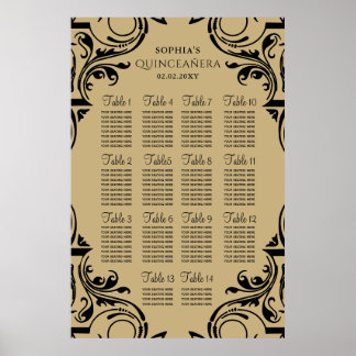 Póster Poster del plan de asientos Rustic Black Gold