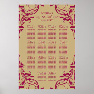 Póster Poster del plan de asientos Rustic Pink Gold