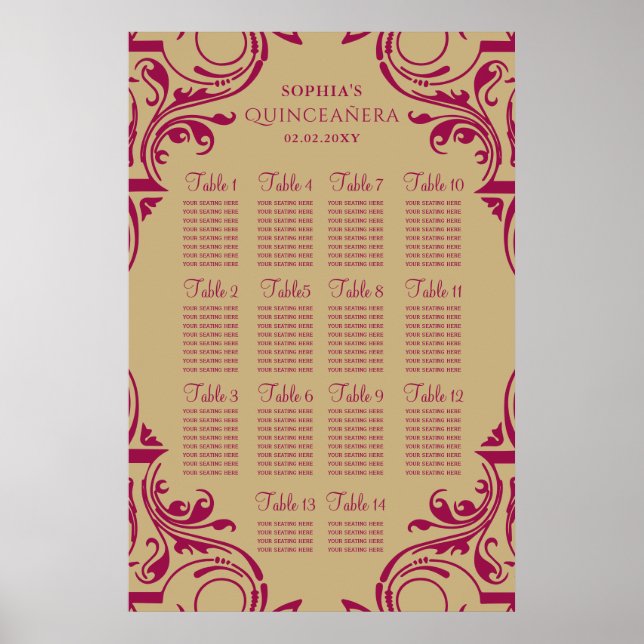 Póster Poster del plan de asientos Rustic Pink Gold (Frente)