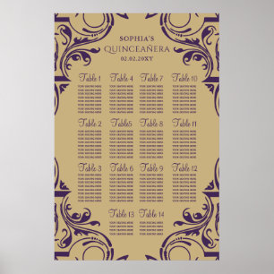Póster Poster del plan de asientos Rustic Purple Gold