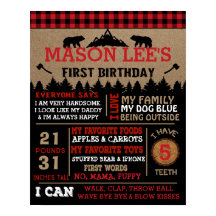 Poster del primer cumpleaños de Buffalo Plaid Lumb