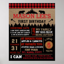 Póster Poster del primer cumpleaños de Buffalo Plaid Lumb