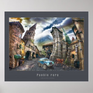 Póster Poster del pueblo el   de Raro con el marco gris