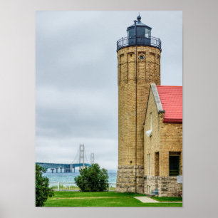 Póster Poster del puente Mackinac y el faro