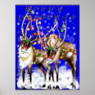 Póster Poster del reno de las Felices Navidad