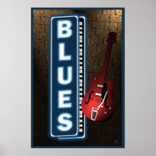 Póster Poster del Rótulo de Blues Neon