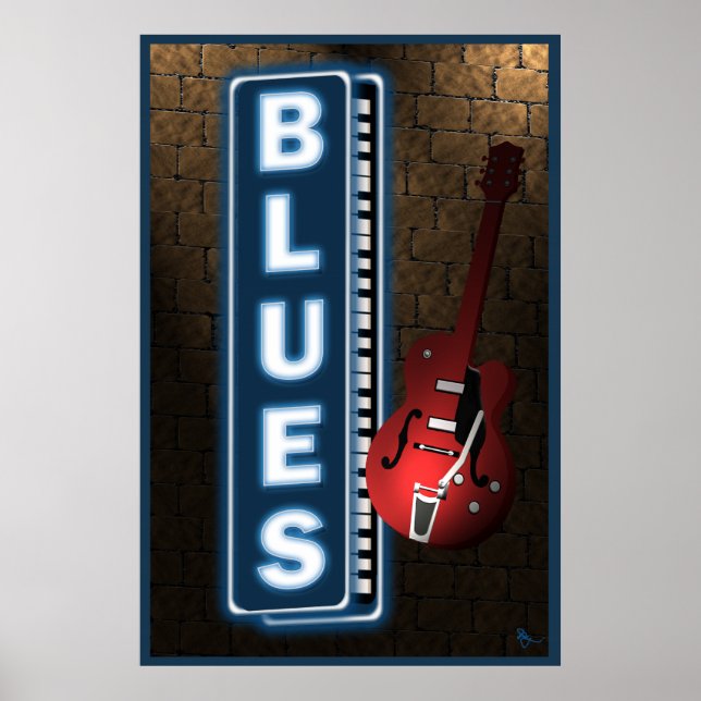 Póster Poster del Rótulo de Blues Neon (Frente)