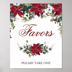 Póster Poster del Rótulo de la Boda Floral de Poinsettia