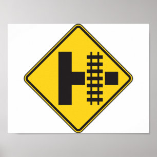 Póster Poster del Rótulo de la carretera de cruce de ferr